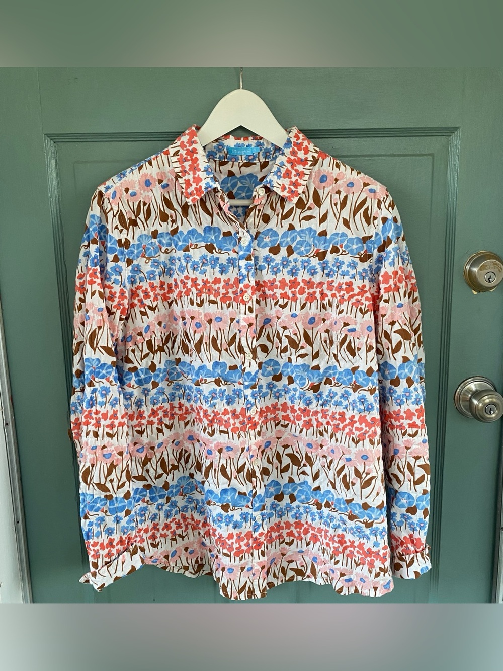 J. McLaughlin long sleeve lightweight button down floral blouse blue pink S